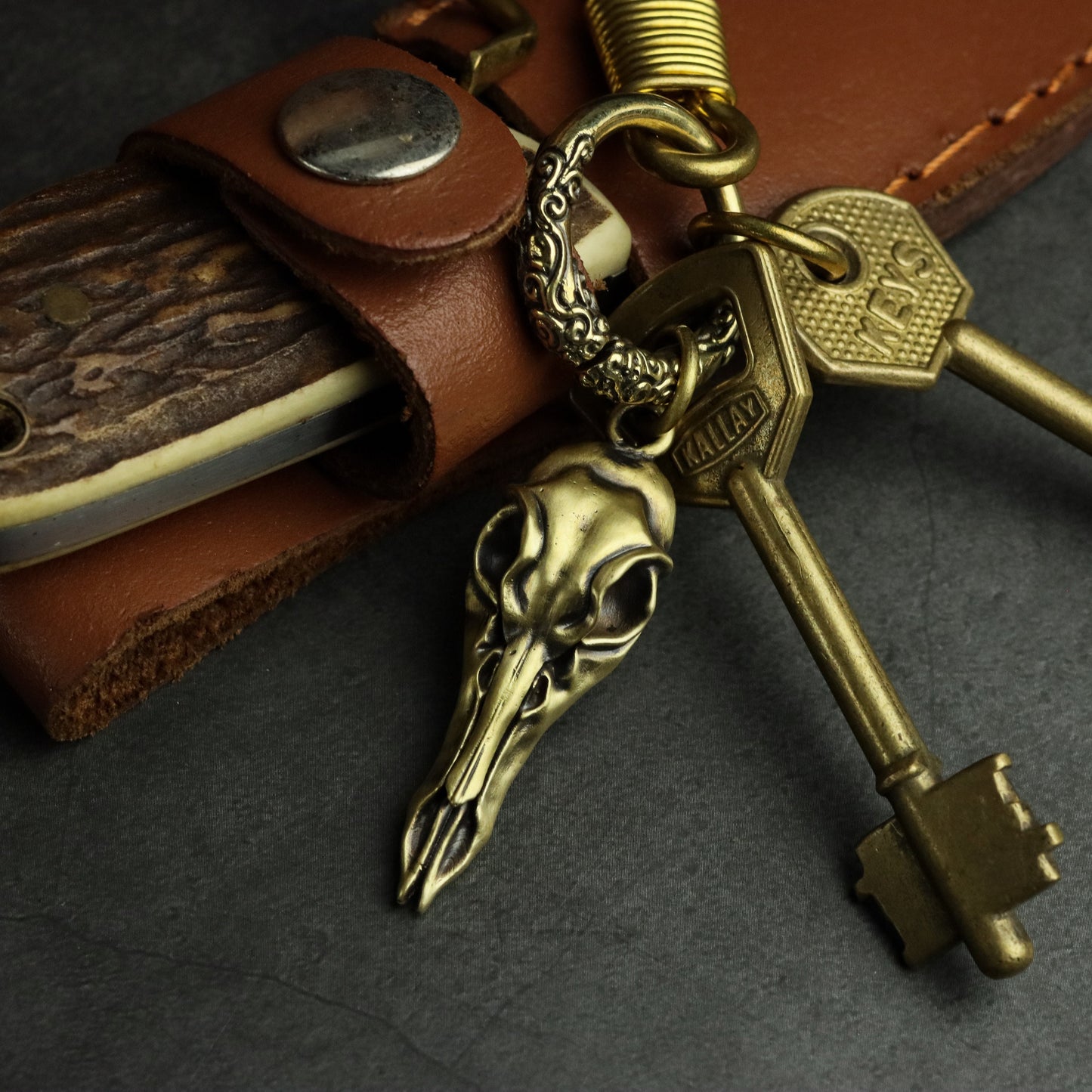 Bird skull keychain, animal skull brass jewelry, Handmadedaily small accessories-Craftsmen made