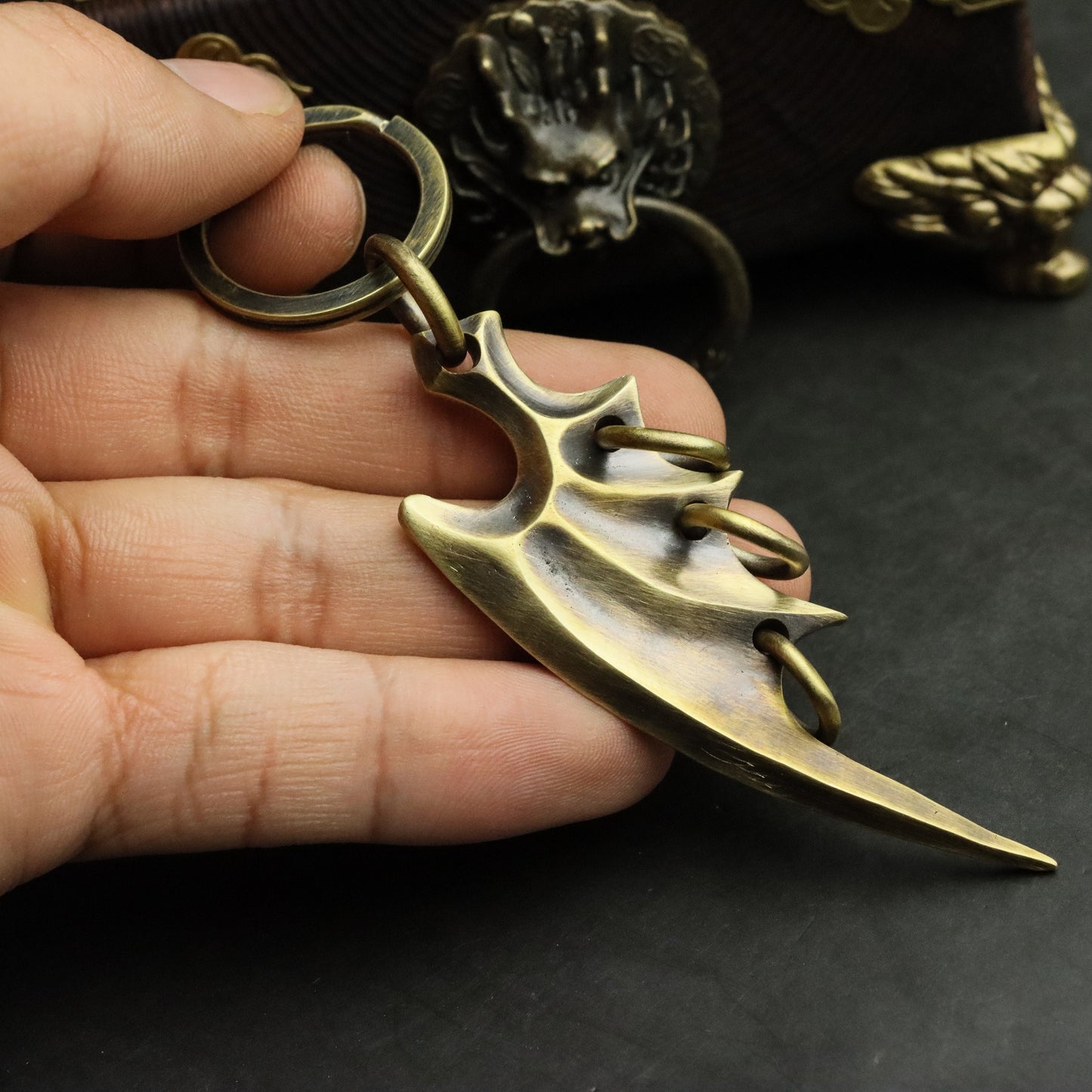 Devil bat wings key pendant, Brass demon accessory pendant key chain, Handmade gift-Craftsmen made