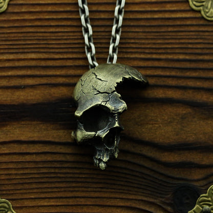 Broken skull 925 silver pendant, half-faced skull necklace, creative surprise gift-handmade sterling silver jewelry-Craftsmen made