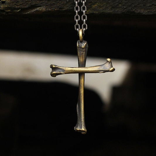 Bone cross 925 Silver pendant, original design Christian faith,Handmade personalized gifts-Craftsmen made