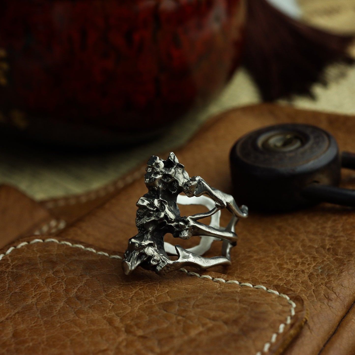 Human spine 925 silver ring, silver bone ring, abstract skeleton design, bone silver jewelry-Craftsman made