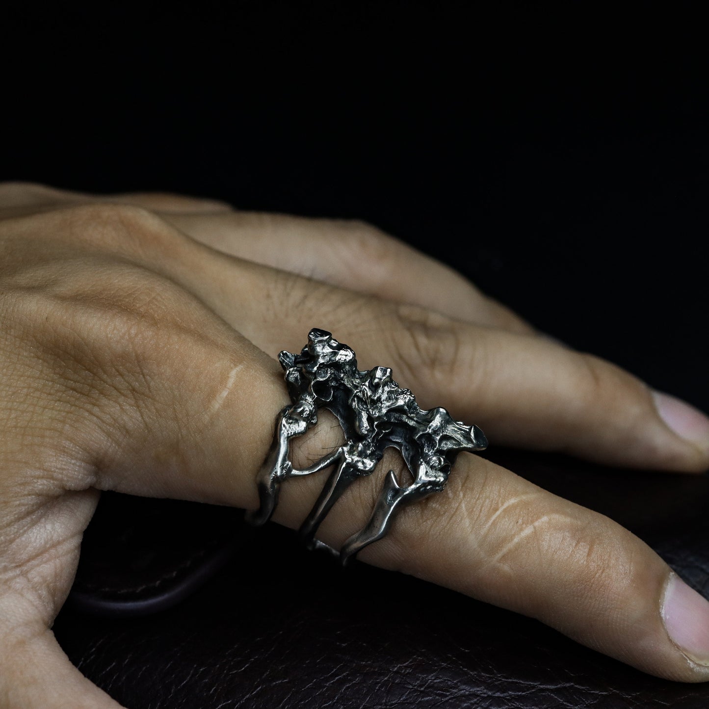 Human spine 925 silver ring, silver bone ring, abstract skeleton design, bone silver jewelry-Craftsman made