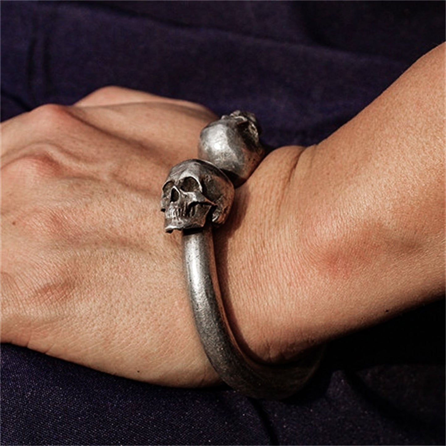 Double Skull 925 Silver Bangles, men's bangles, Double head skull Bangles,sterling silver personality bangles-Craftsmen made