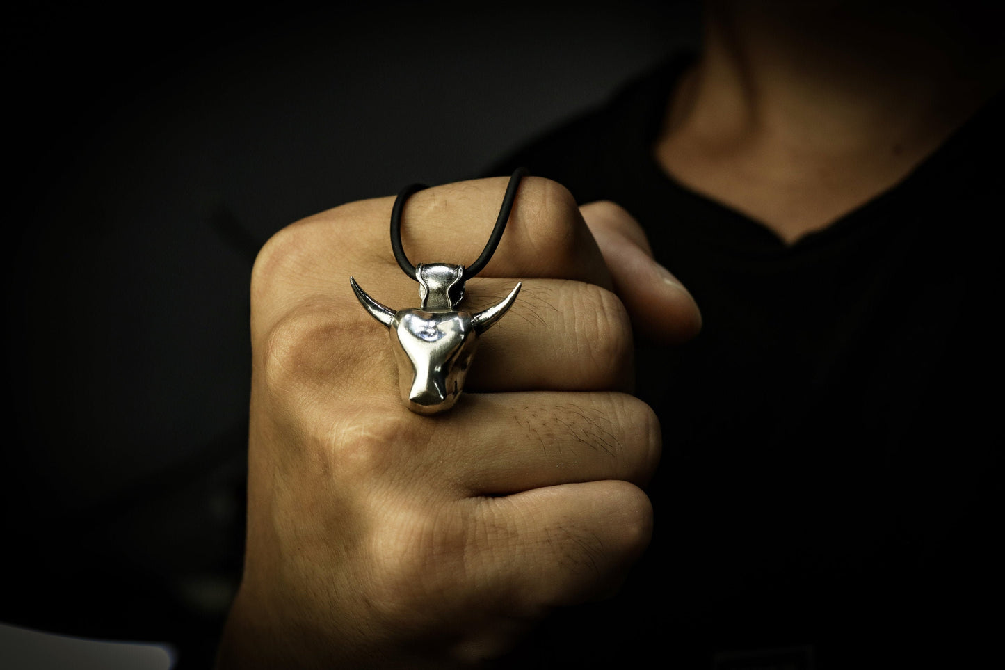 Bull head 925 silver pendant necklace, Gift for mother,Taurus, bull pendant-Handmade sterling silver