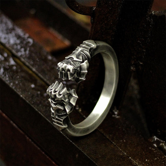 Fist 925 Silver bangle. Tough guy bangle. Iron fist of armor. Hard jewelry for men-Craftsmen made
