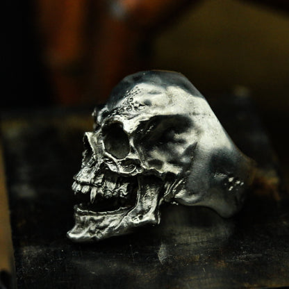 Fangs skull 925 silver ring, ferocious skull, skull jewelry, devil skull ring-Craftsmen made - SATANHORN