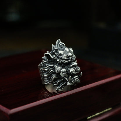 Lion 925 silver ring, Unicorn silver ring, Kylin Ring,Monster ring-Craftsmen made - SATANHORN