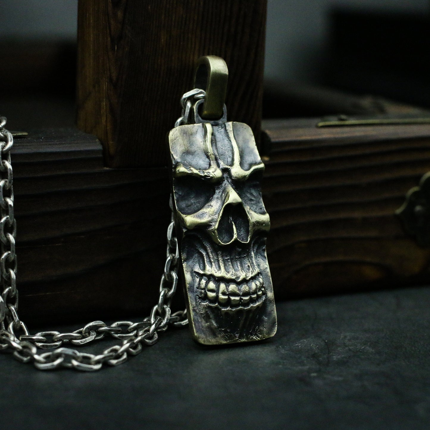 Ghost Face Skull 925 Silver Pendant Tag Necklace, Clown Ghost Face Silver Pendant Necklace, Men's Personality Pendant-Craftsman made