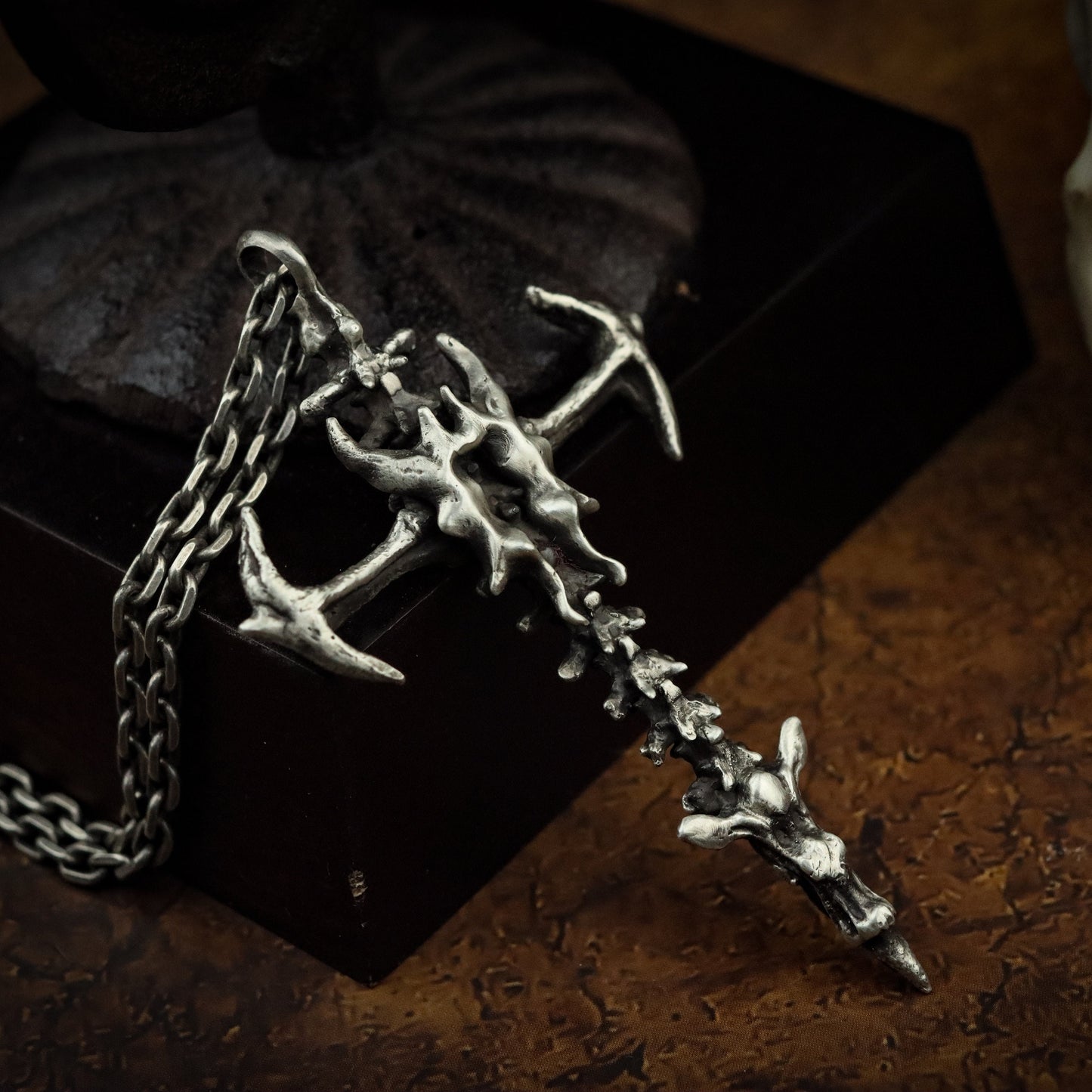 Spine cross 925 silver pendant necklace, bone sword pendant, personalized handmade gift-craftsman made