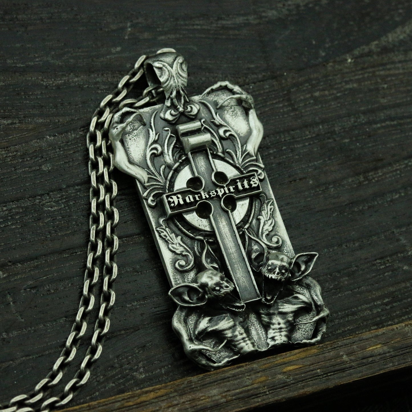 Devil and Cross 925 silver necklace pendant, Sterling silver pendant,Advanced, Gothic style handmade-Craftsmen made