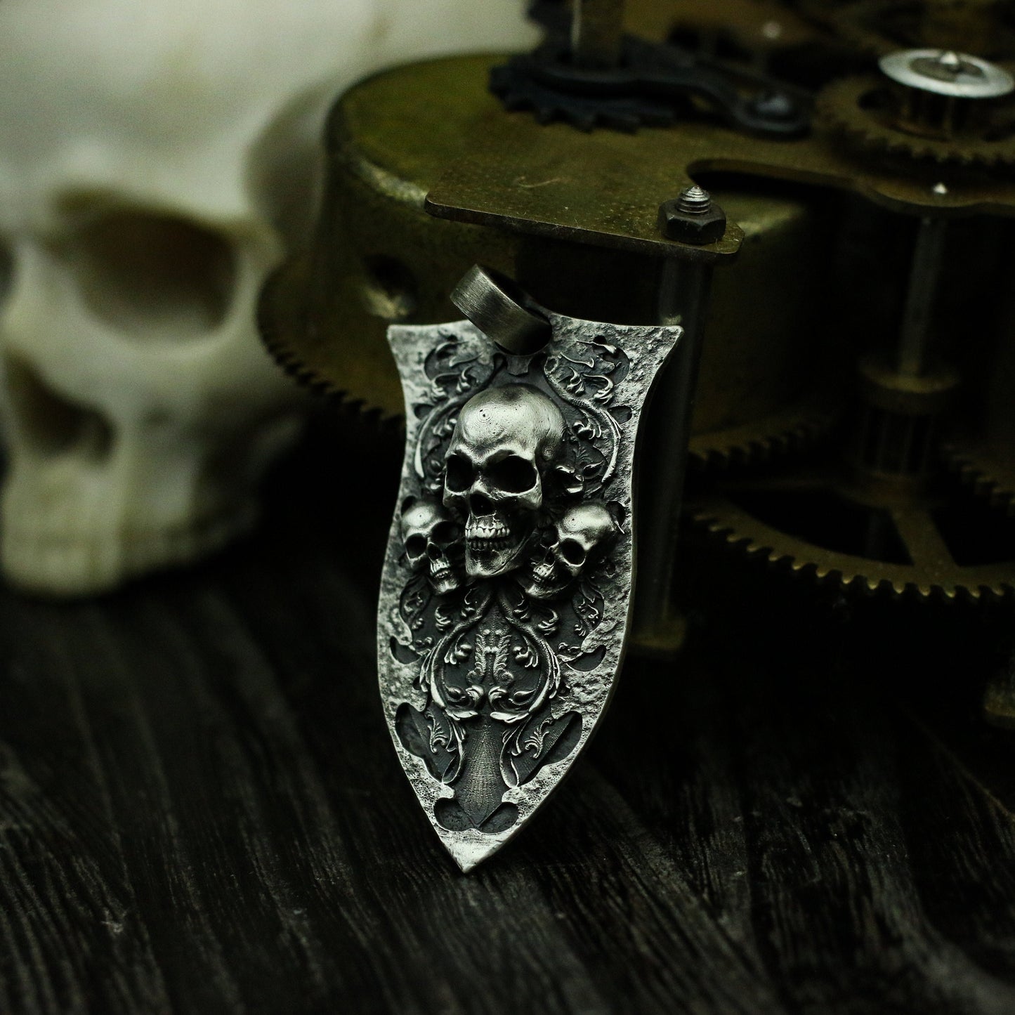 Gothic skull 925 silver pendant necklace, Gothic dark style silver pendant, vampire skull 925 sterling silver jewelry-Craftsmen made