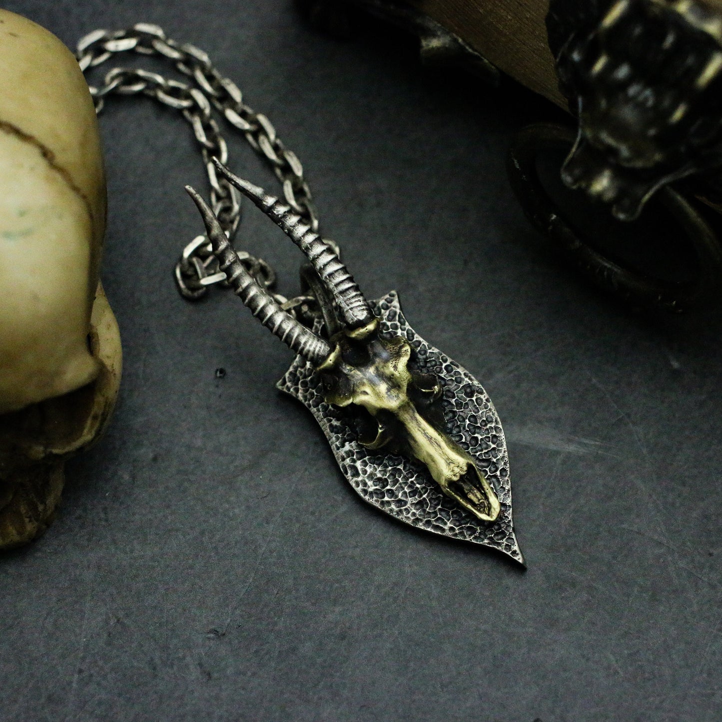 antelope skull 925Silver/Brass Pendant Necklace, big antelope, skull pendant, beast skull handmade-Craftsmen made