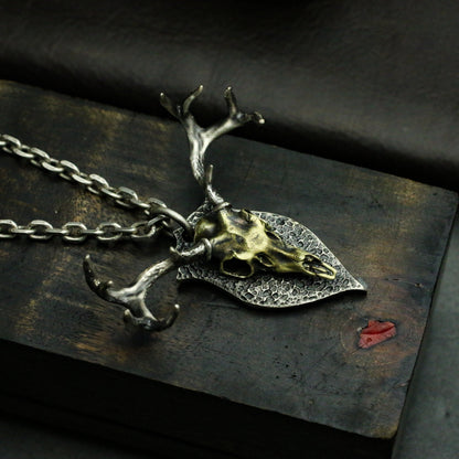Male deer skull 925Silver/Brass pendant necklace, animal skull 925 silver jewelry, unique handmade necklace pendant-Craftsmen made