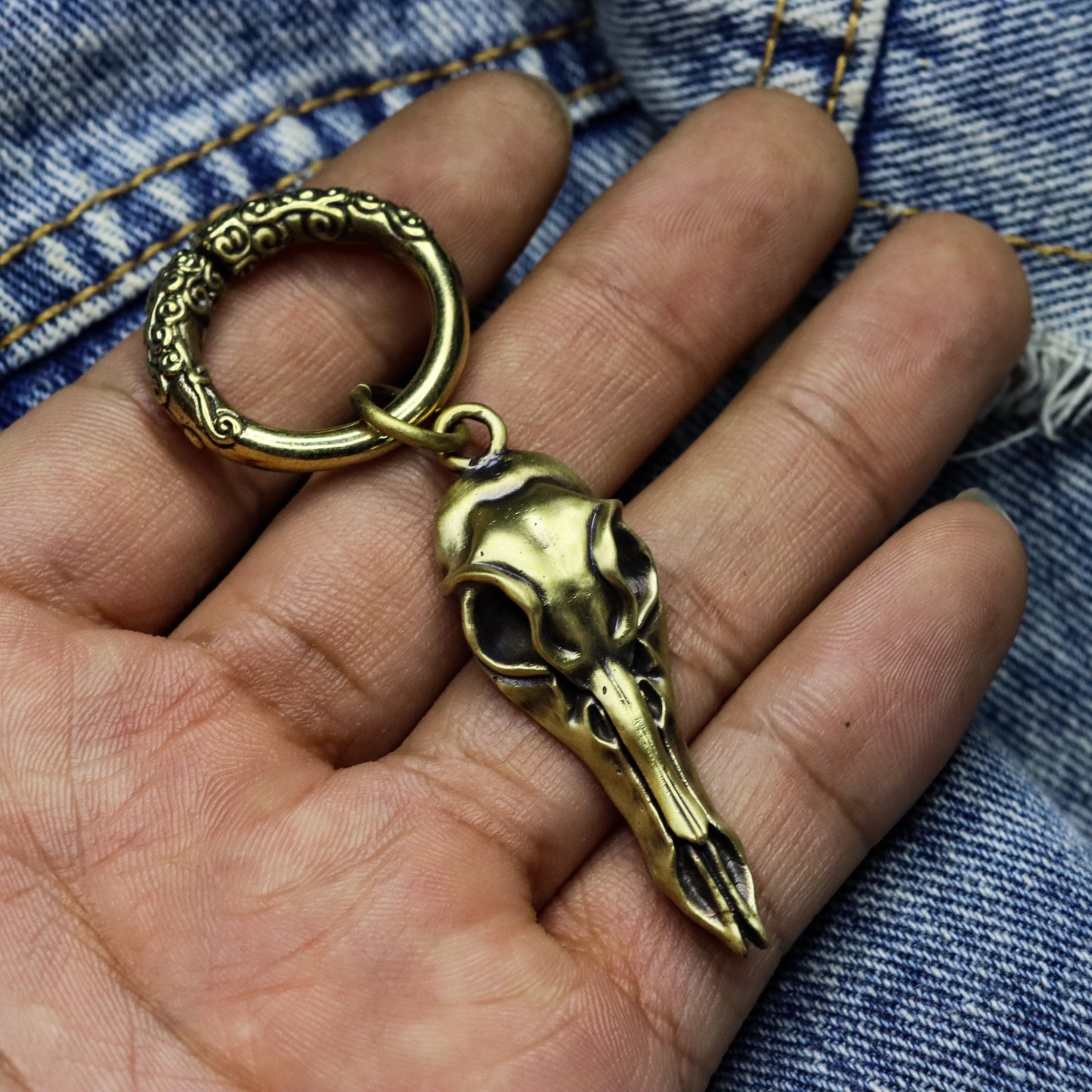 Bird skull keychain, animal skull brass jewelry, Handmadedaily small accessories-Craftsmen made