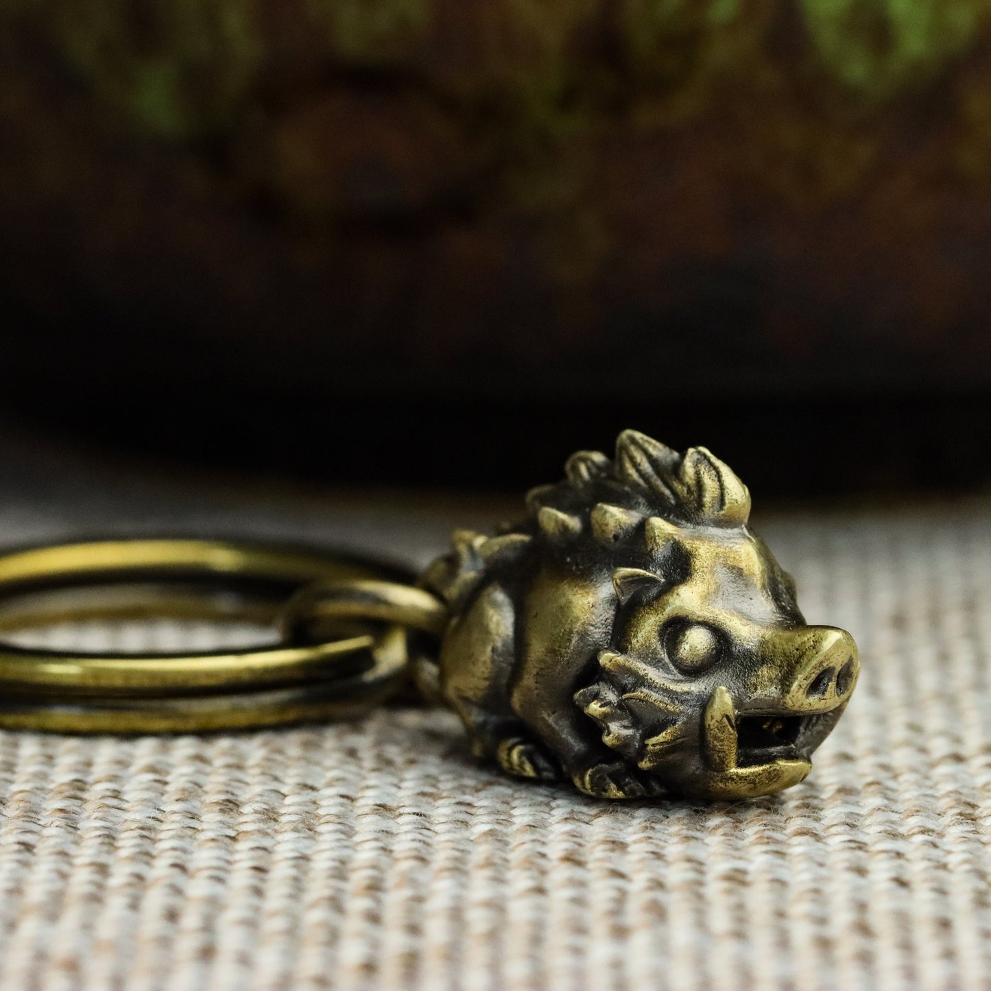 Wild boar keychain, beast brass accessory pendant, Handmade gift-Craftsmen made