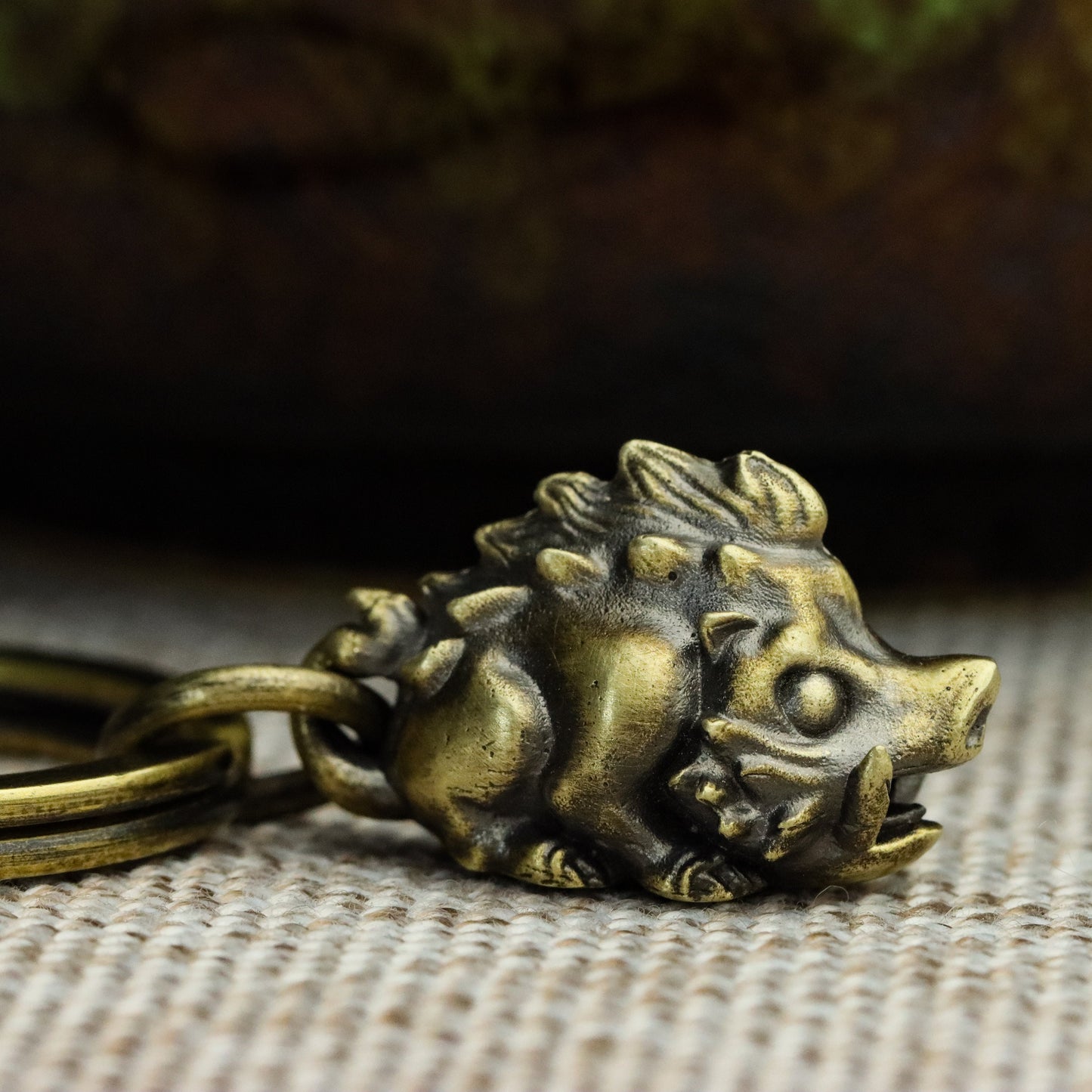 Wild boar keychain, beast brass accessory pendant, Handmade gift-Craftsmen made