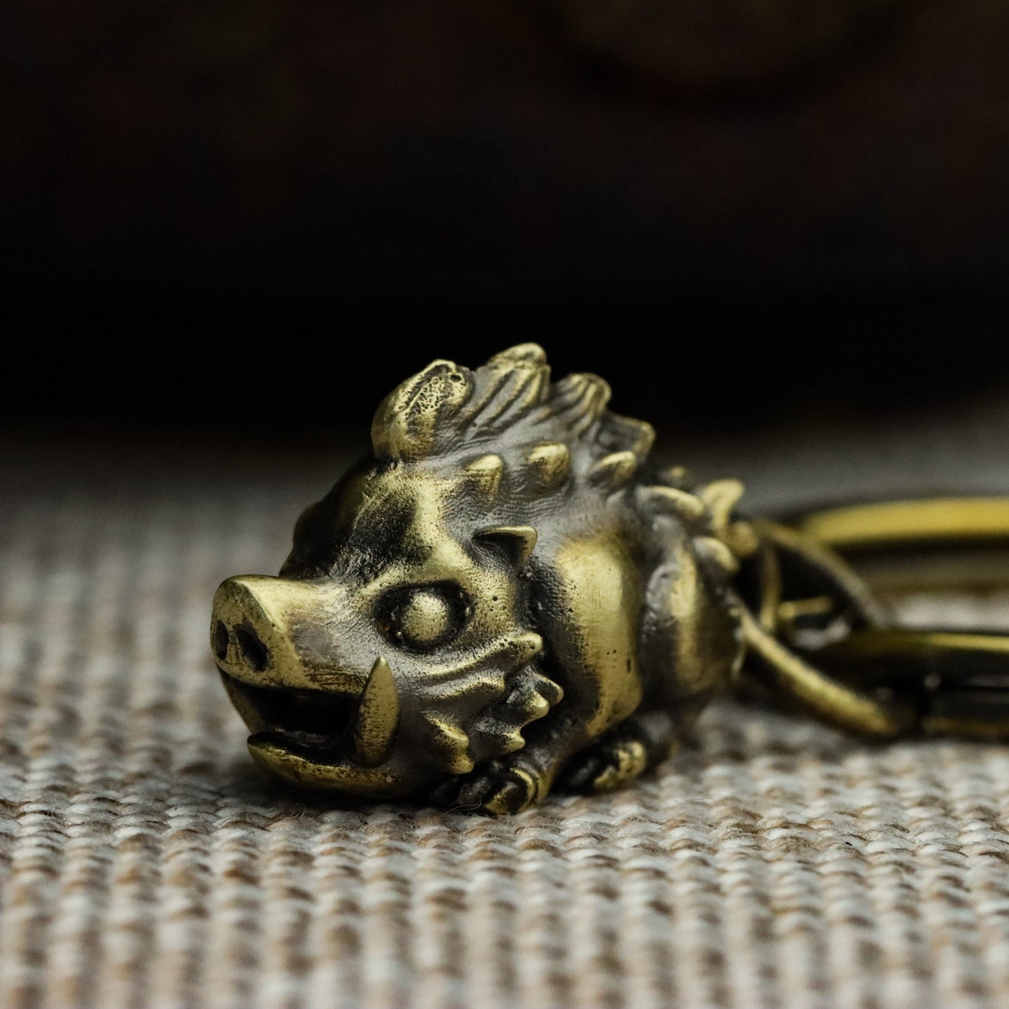 Wild boar keychain, beast brass accessory pendant, Handmade gift-Craftsmen made