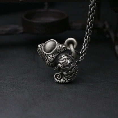 Chameleon pet 925 silver pendant, sterling silver jewelry, lizard beast outdoor pendant, personalized gift-Craftsman made