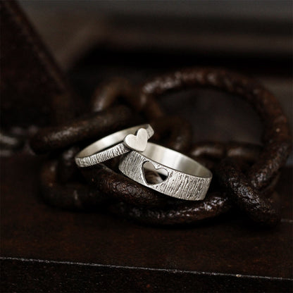 Heart-shaped inlaid 925 Silver Ring, Gift for mother,plain silver gift ring, Creative holiday Combination gift-Craftsmen made - SATANHORN