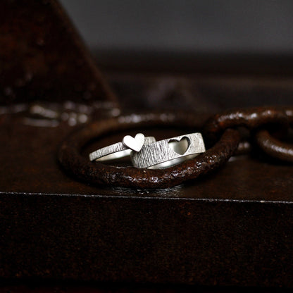 Heart-shaped inlaid 925 Silver Ring, Gift for mother,plain silver gift ring, Creative holiday Combination gift-Craftsmen made - SATANHORN