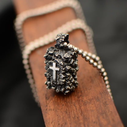 Rock Cross 925 silver Necklace pendant, Gift for mother,Solid sterling silver pendant, unswervingly Handmade-Craftsmen made