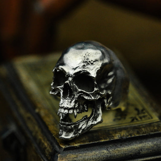 Fangs skull 925 silver ring, ferocious skull, skull jewelry, devil skull ring-Craftsmen made