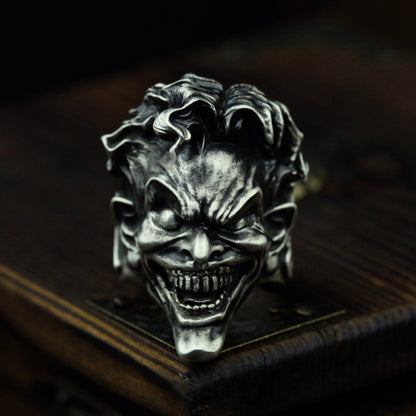 Hand-Forged 925 Silver Villain Smile Ring - Gothic Trickster Design for Men's Statement Jewelry - SATANHORN