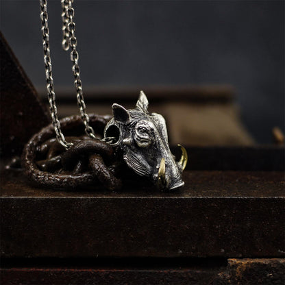 Bucktooth wild boar pendant, Handmade sterling silver animal pendant, Solid personalized gift-Craftsmen made