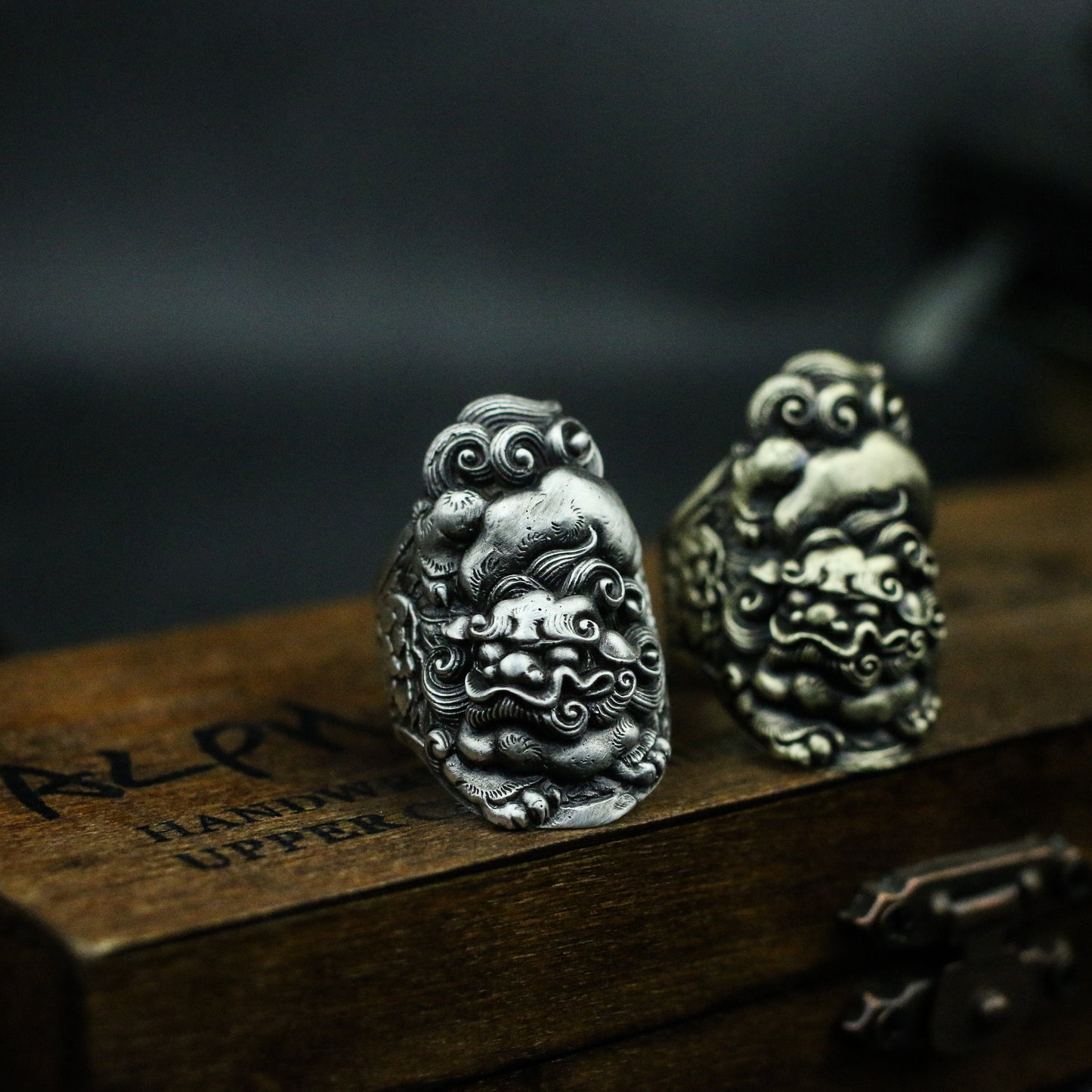 Vintage lion beast 925 silver ring, auspicious cloud lucky ring, small gift sterling silver personality-Craftsmen made