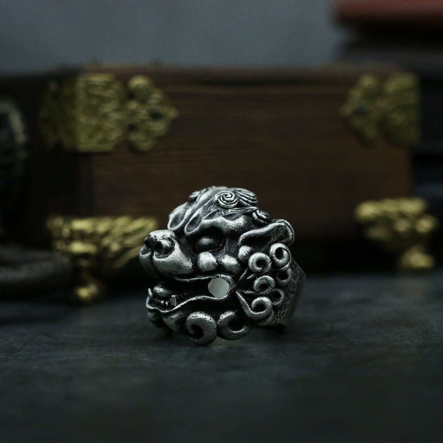 Lion beast 925 silver ring, lion dance head ring, New Year beast Kylin gift sterling silver personality - Crafted by craftsmen - SATANHORN