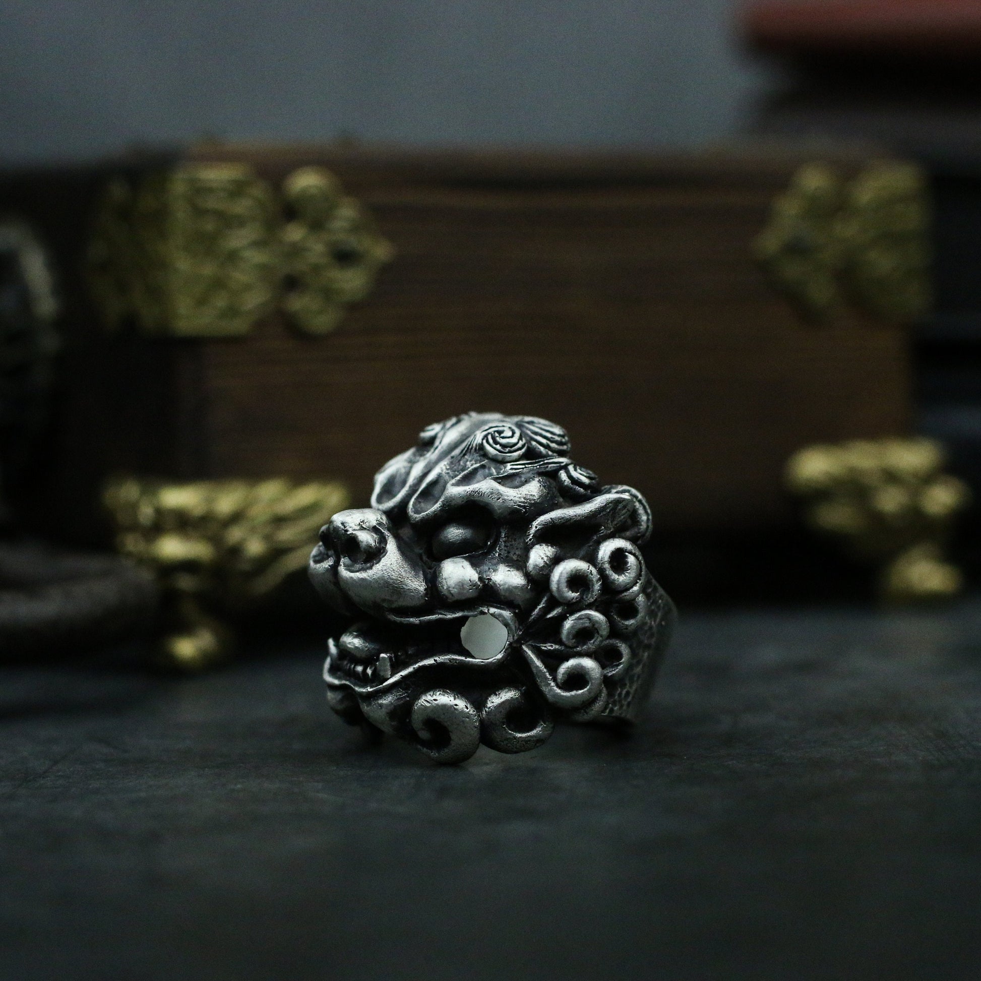 Lion beast 925 silver ring, lion dance head ring, New Year beast Kylin gift sterling silver personality - Crafted by craftsmen - SATANHORN