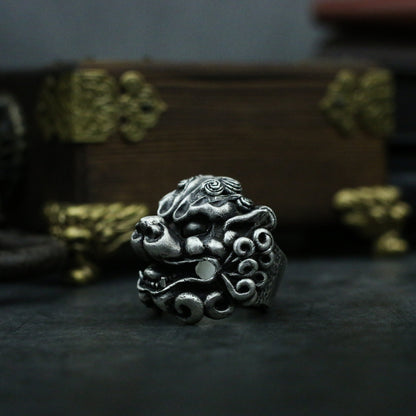 Lion beast 925 silver ring, lion dance head ring, New Year beast Kylin gift sterling silver personality - Crafted by craftsmen - SATANHORN