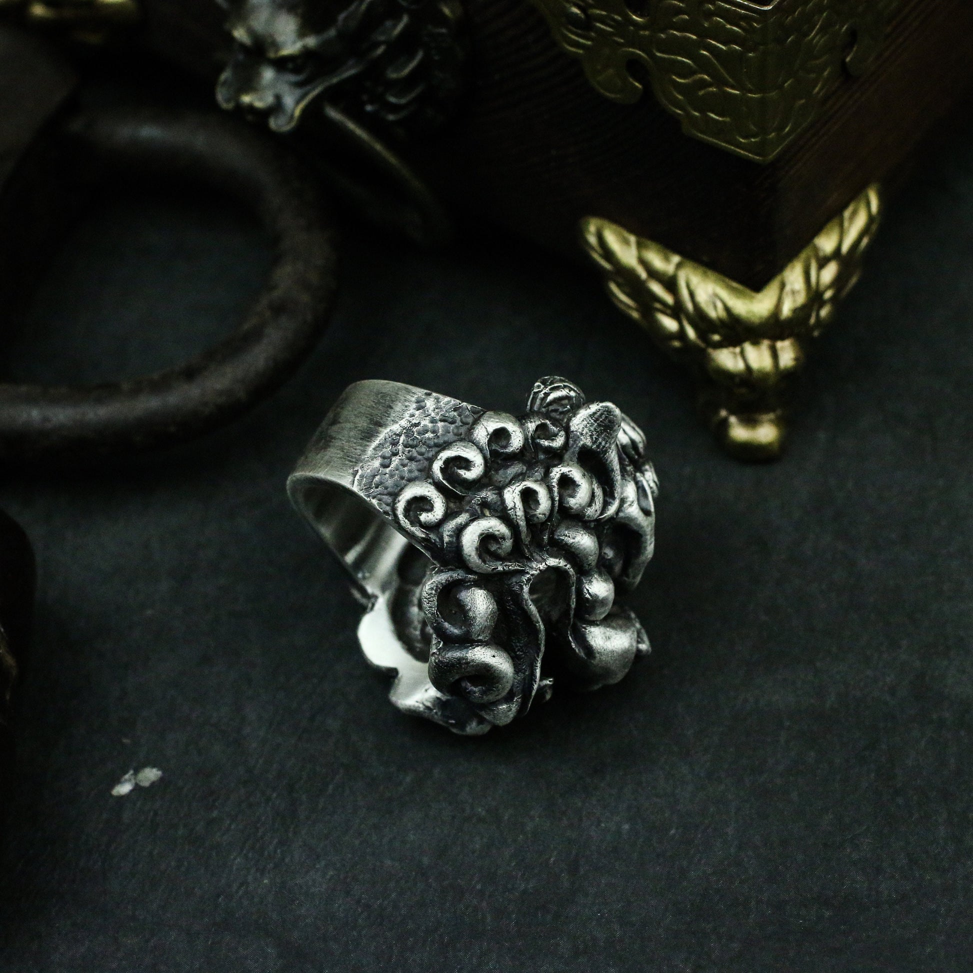 Lion beast 925 silver ring, lion dance head ring, New Year beast Kylin gift sterling silver personality - Crafted by craftsmen - SATANHORN
