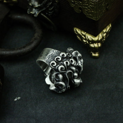 Lion beast 925 silver ring, lion dance head ring, New Year beast Kylin gift sterling silver personality - Crafted by craftsmen - SATANHORN