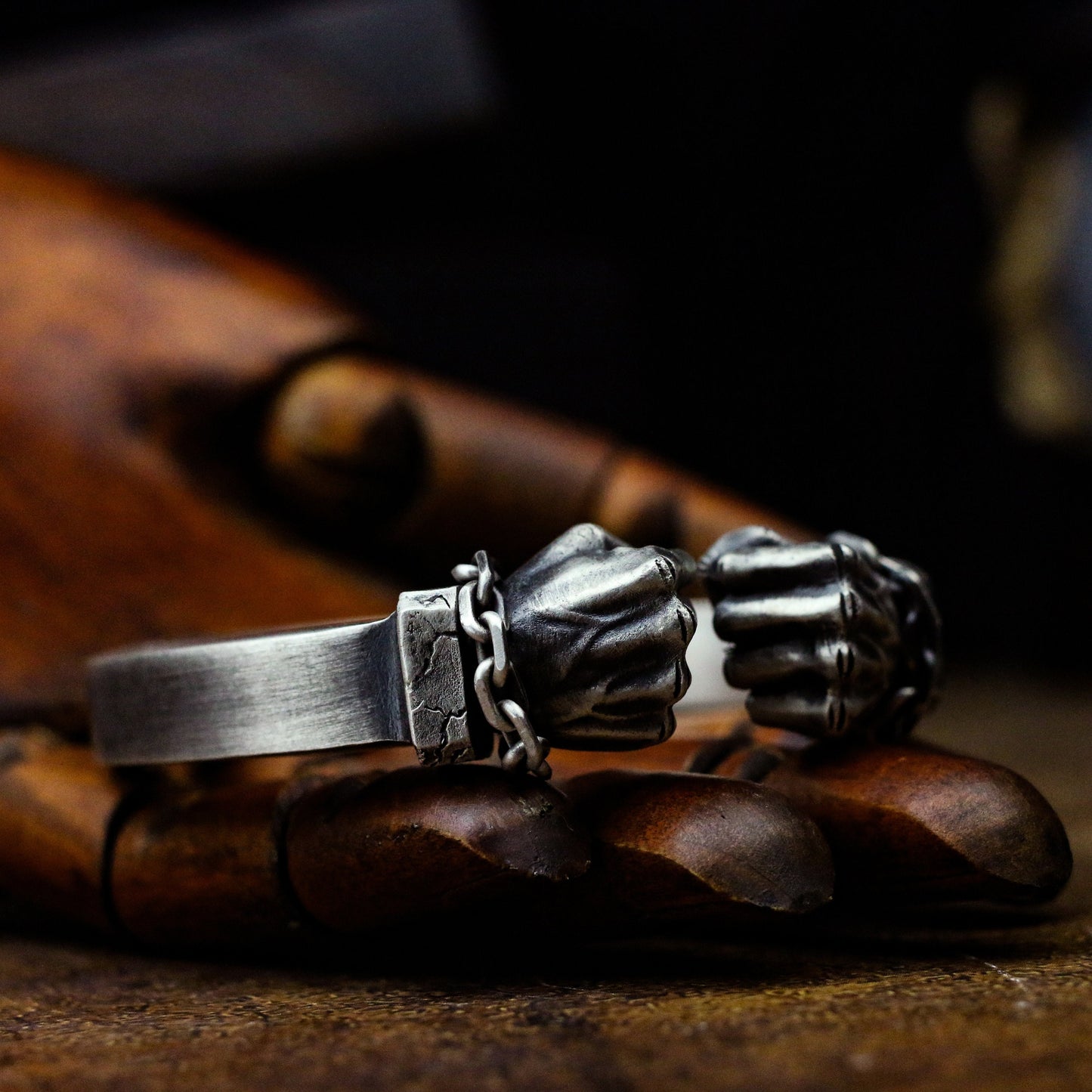 Men's Fist 925 Silver Bangles, double Fist Bangles, motorcycle tough guy Bangles sterling silver personality - Craftsman production