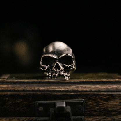 Half-faced skull 925 silver ring, broken skull ring, sterling silver ghost vintage gothic ring gift - craftsman made - SATANHORN