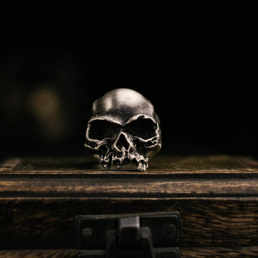 Half-faced skull 925 silver ring, broken skull ring, sterling silver ghost vintage gothic ring gift - craftsman made - SATANHORN
