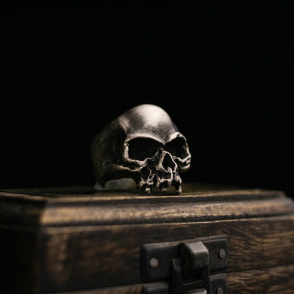 Half-faced skull 925 silver ring, broken skull ring, sterling silver ghost vintage gothic ring gift - craftsman made - SATANHORN