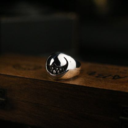 Smiley 925 silver ring, funny smile ring, Gift for mother,unique sterling silver lettering vintage gothic ring gift - Craftsman made - SATANHORN