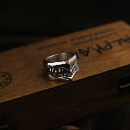 Anger 925 silver ring, silver tooth ring, unique sterling silver lettering, vintage gothic ring gift - Craftsman made - SATANHORN