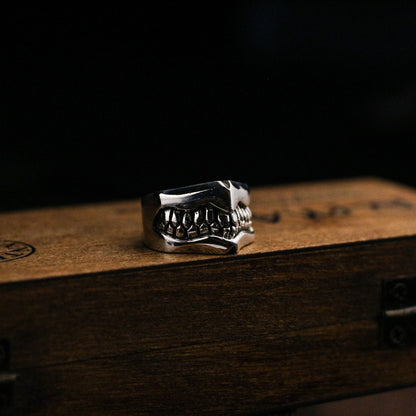 Anger 925 silver ring, silver tooth ring, unique sterling silver lettering, vintage gothic ring gift - Craftsman made - SATANHORN
