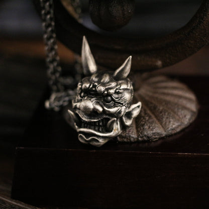 Prajna ghost face 925 silver pendant necklace, Japanese totem sterling silver pendant, personalized handmade gift-Craftsman made