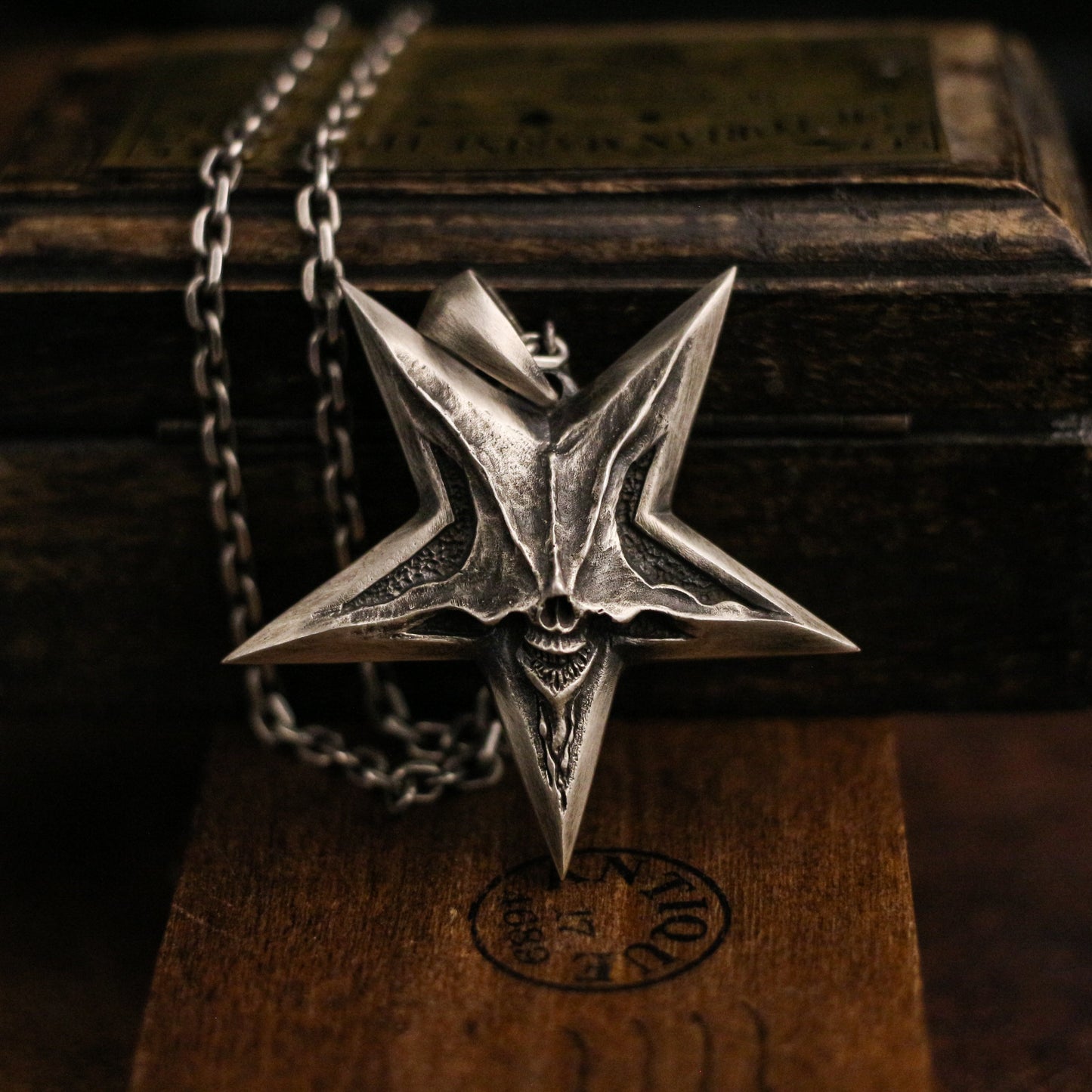 Pentacle 925 Silver Pendant Necklace, Satan’s Smile from Hell Pentagram, Handmade Silver Jewelry from Hell-craftsman made