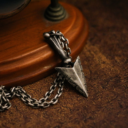 Arrow 925 Silver Pendant Necklace, Bone Arrow Pendant, Cracked Cold Weapon Sterling Silver Gothic Necklace Gift - Craftsman Made