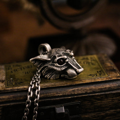 Ruby Fox 925 Silver Pendant Necklace, Silver Fox Pendant, Sterling Silver Gothic Vintage Necklace Gift - Craftsman made