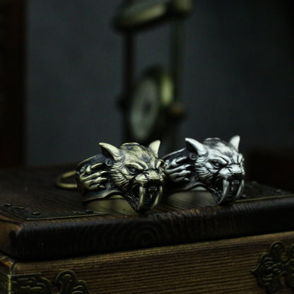 Saber-toothed tiger - 925 Silver Ring,Sterling silver Skull,Tiger Skull Ring - Sharp-edged - Craftsman made - SATANHORN