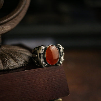 Doomsday Wasteland Mecha 925 Silver  Ring, Ruby Inlaid Ring, Sterling Silver Gothic Retro Cyberpunk-Crafted by Craftsman - SATANHORN