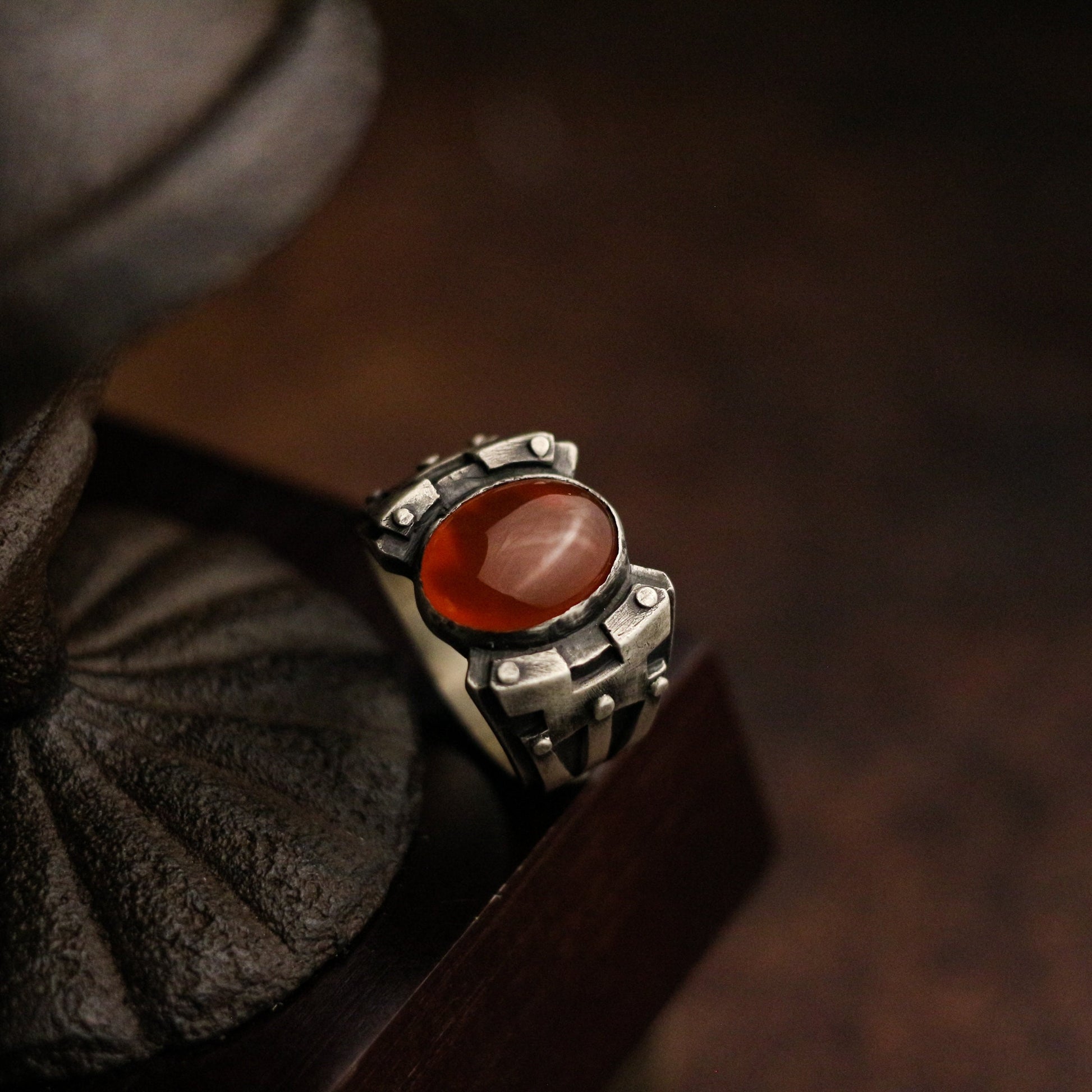 Doomsday Wasteland Mecha 925 Silver  Ring, Ruby Inlaid Ring, Sterling Silver Gothic Retro Cyberpunk-Crafted by Craftsman - SATANHORN