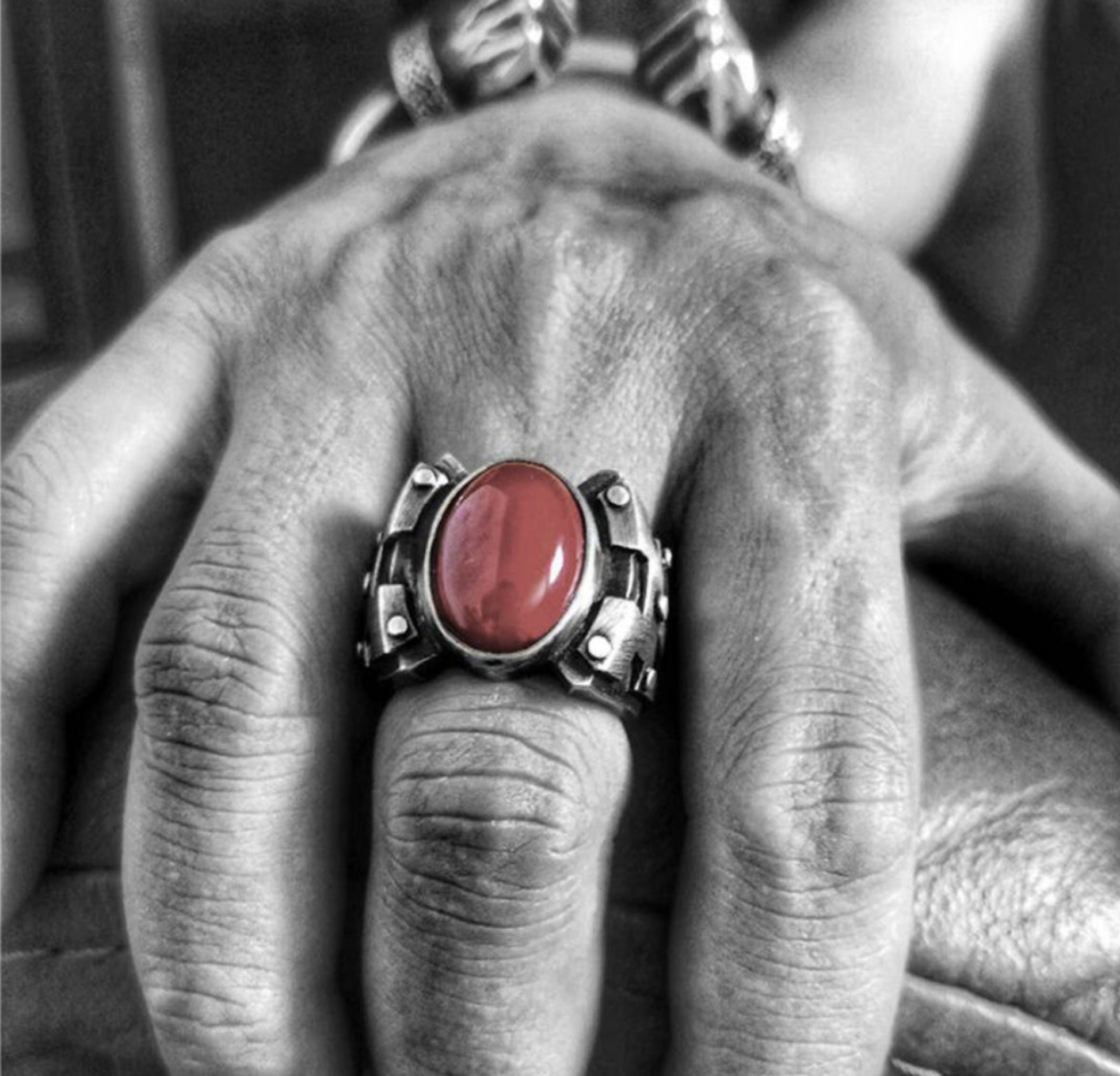 Doomsday Wasteland Mecha 925 Silver  Ring, Ruby Inlaid Ring, Sterling Silver Gothic Retro Cyberpunk-Crafted by Craftsman - SATANHORN