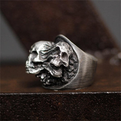 Soul skull 925 silver ring, torn skull ring, unique sterling silver Gothic vintage personalized gift - Craftsman made - SATANHORN